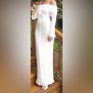 Elegant White Long Sleeve Lace Dress